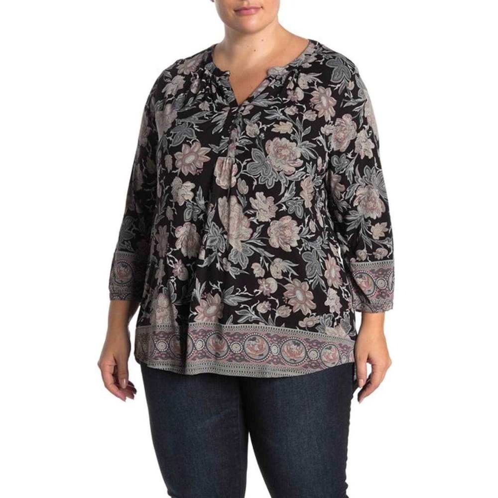 Lucky Brand FLoral Border Print Blouse (M)